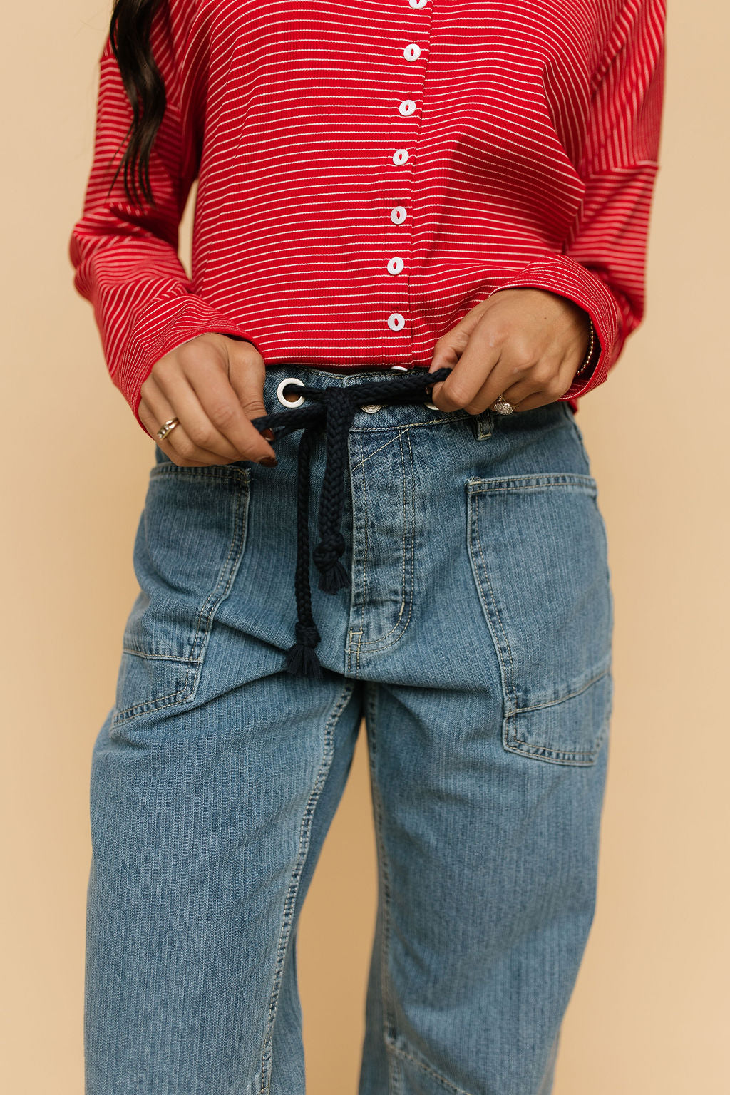 Joey Barrel Jeans in Medium Stripe