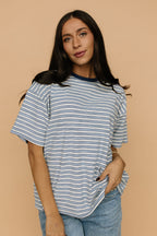 Porter Fleece Stripe Tee in Light Blue