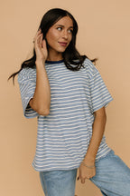 Porter Fleece Stripe Tee in Light Blue