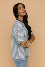 Porter Fleece Stripe Tee in Light Blue