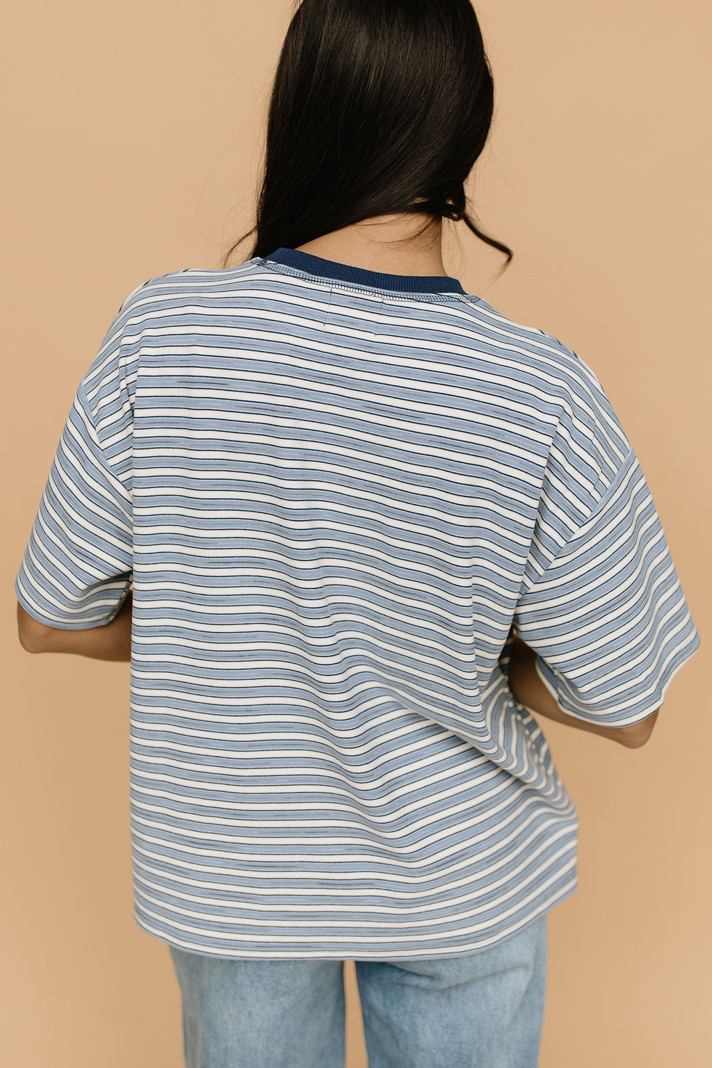 Porter Fleece Stripe Tee in Light Blue