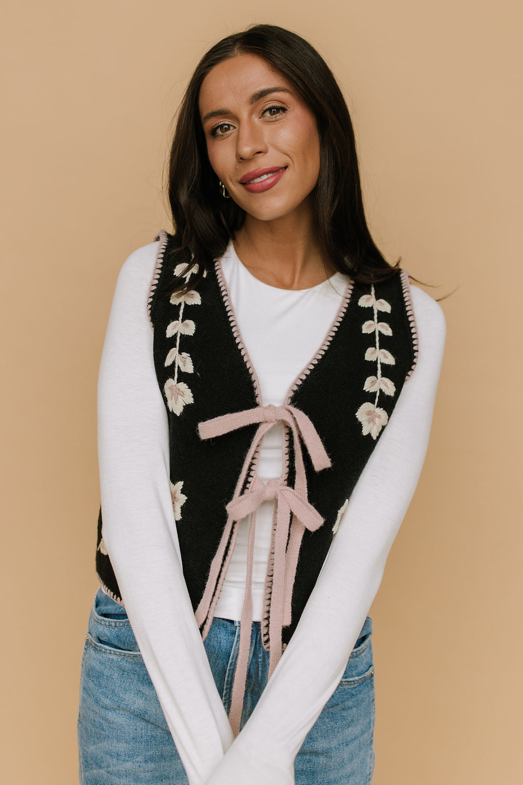 FINAL SALE - Georgia Floral Embroidered Vest in Black