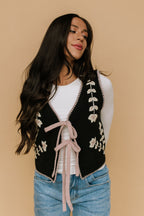 FINAL SALE - Georgia Floral Embroidered Vest in Black