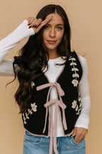 FINAL SALE - Georgia Floral Embroidered Vest in Black
