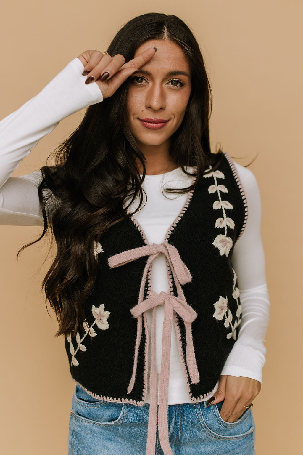 FINAL SALE - Georgia Floral Embroidered Vest in Black