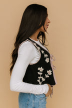 FINAL SALE - Georgia Floral Embroidered Vest in Black