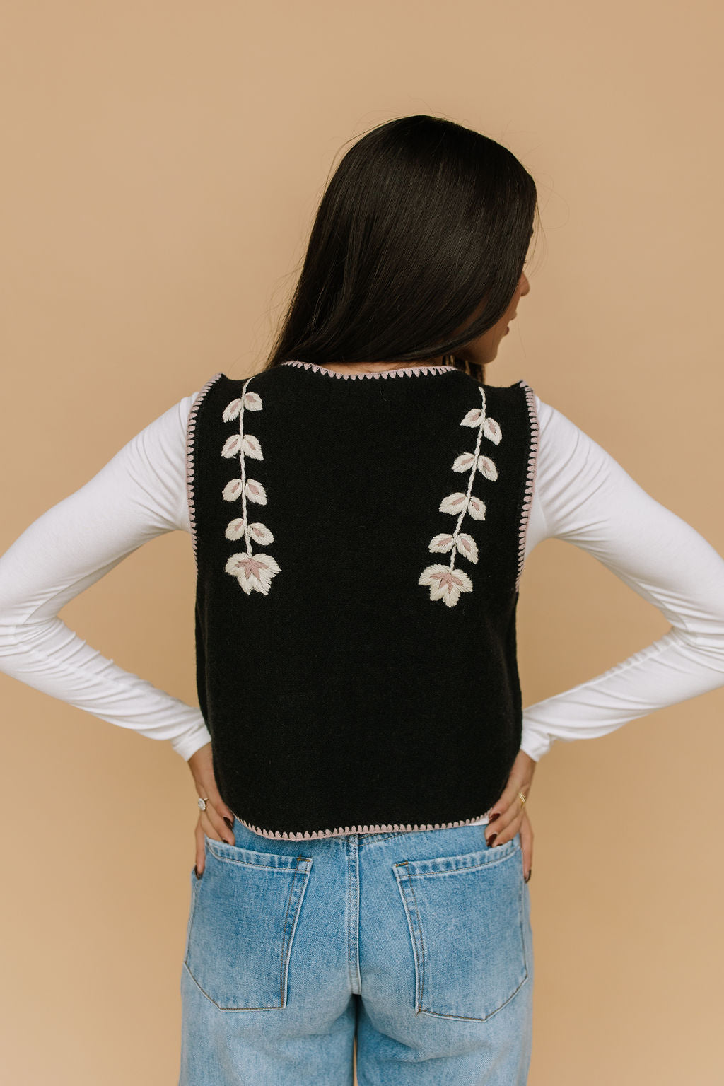 FINAL SALE - Georgia Floral Embroidered Vest in Black