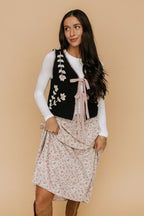 FINAL SALE - Georgia Floral Embroidered Vest in Black