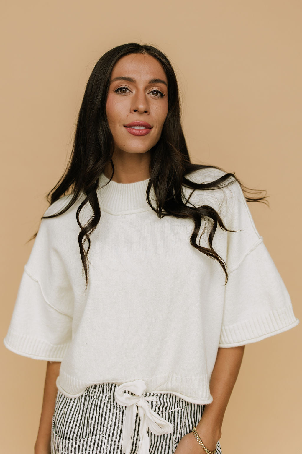 Shari Cropped Sweater in Ivory Main image