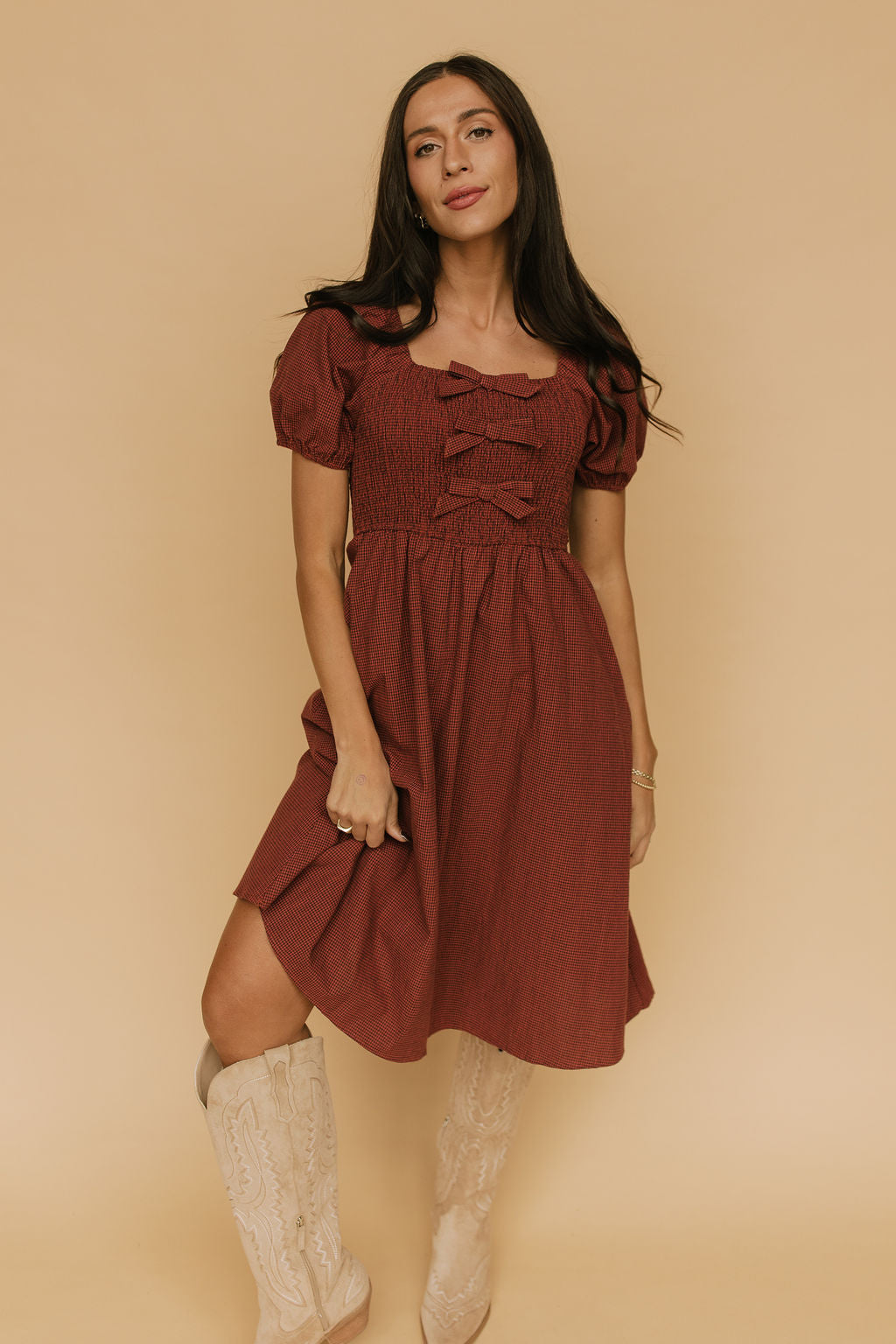 Shelby Gingham Midi in Brick