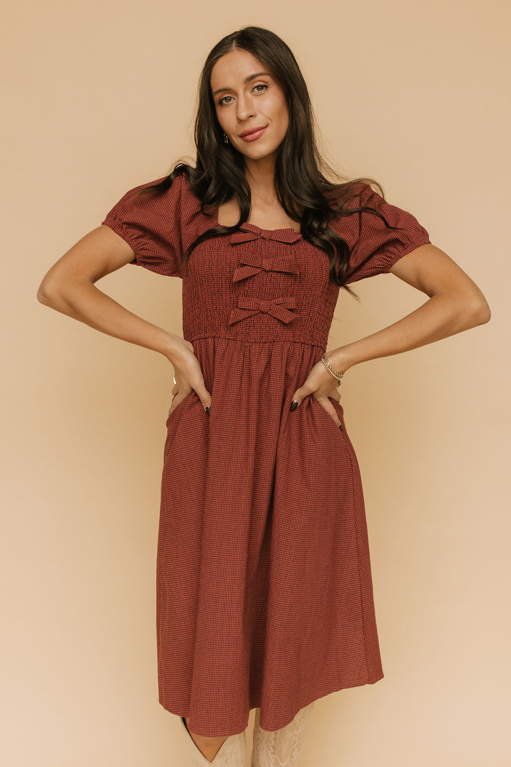 Shelby Gingham Midi in Brick