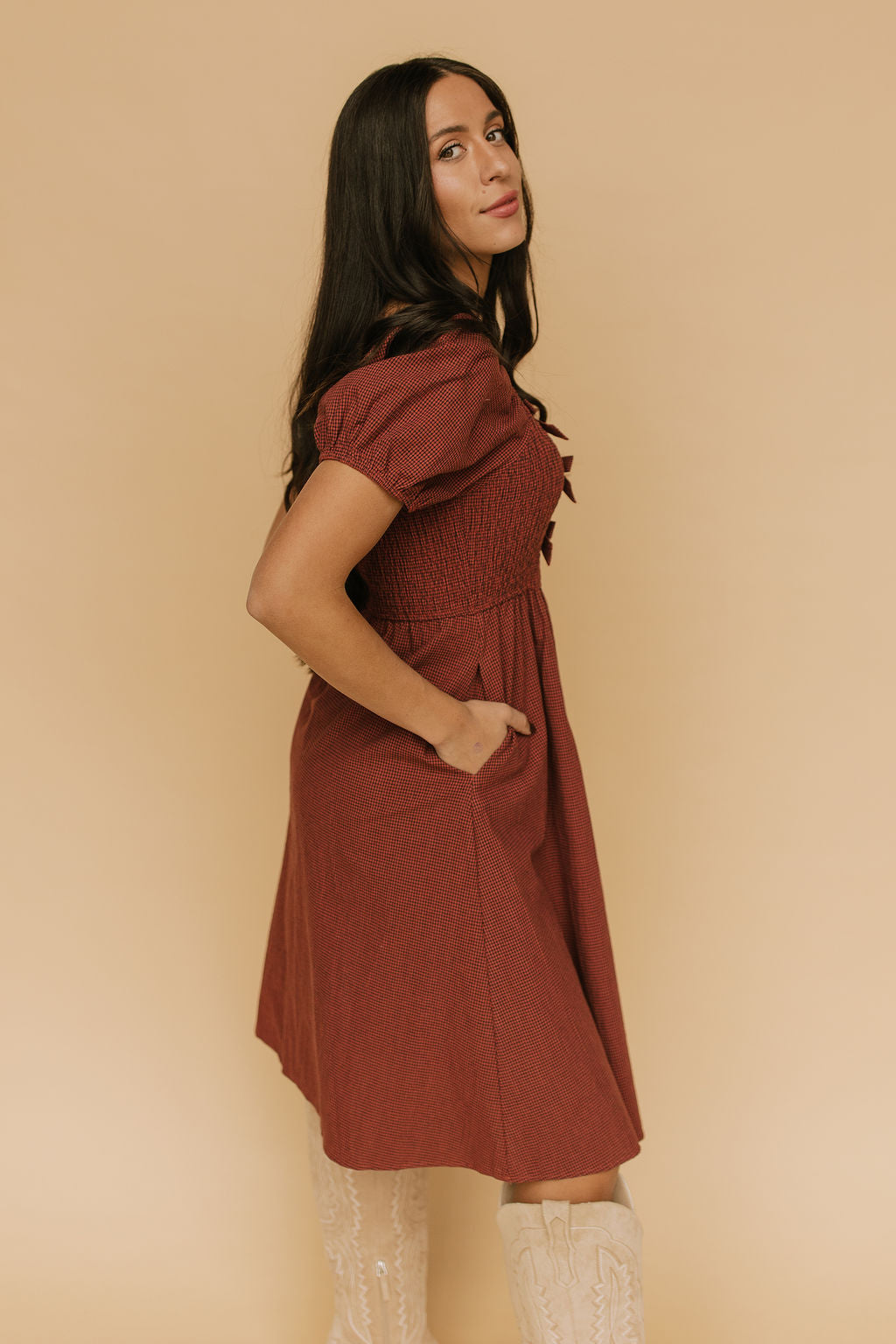 Shelby Gingham Midi in Brick