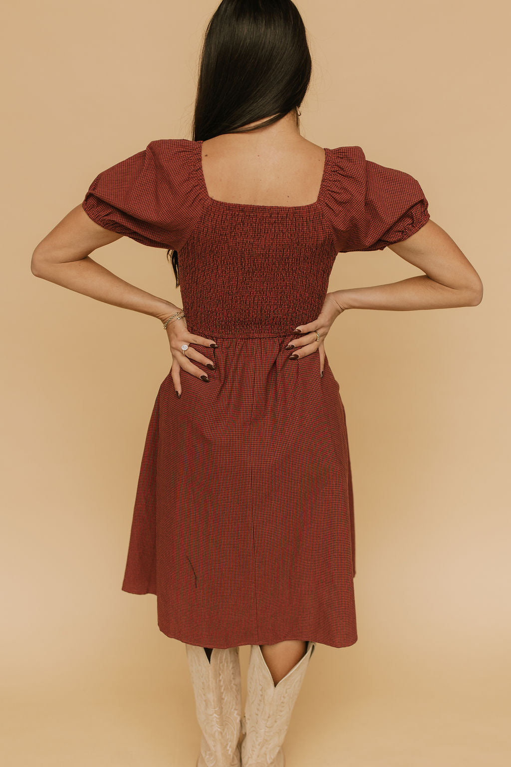 Shelby Gingham Midi in Brick