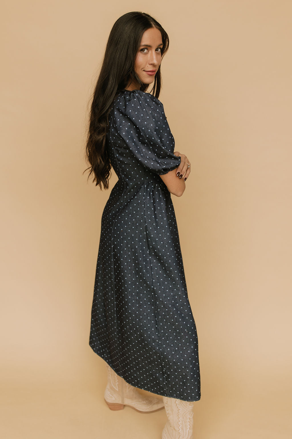 Denim Dot Dress in Blue