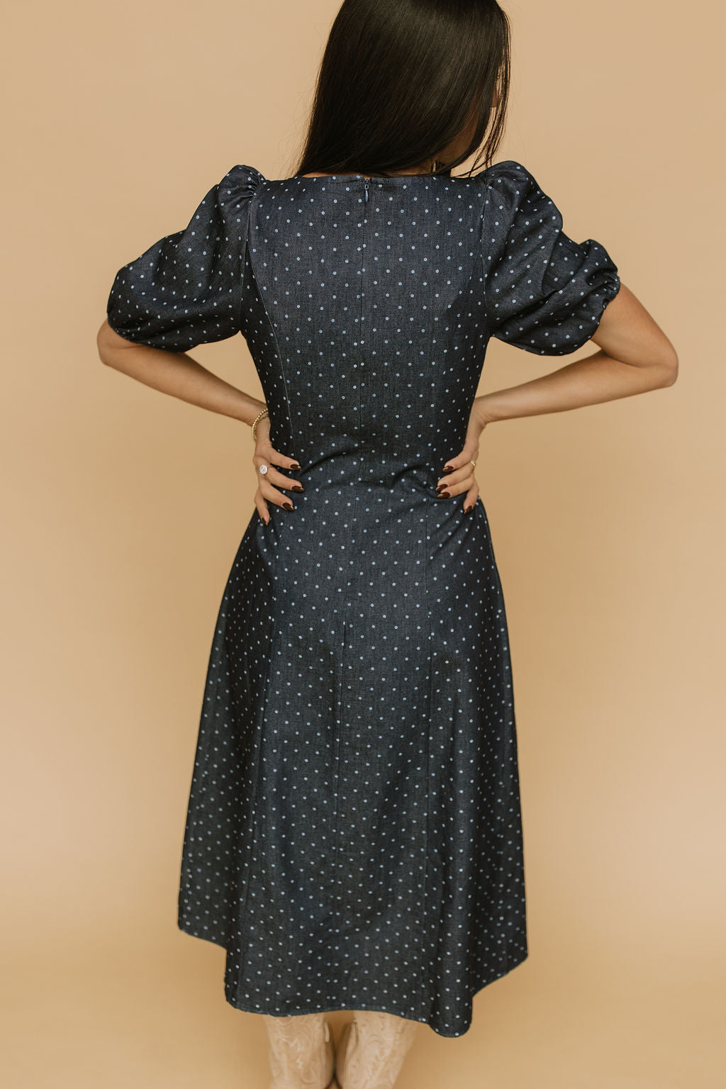 Denim Dot Dress in Blue