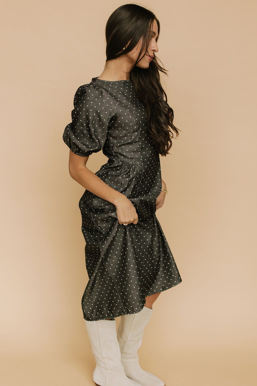 Denim Dot Dress in Black