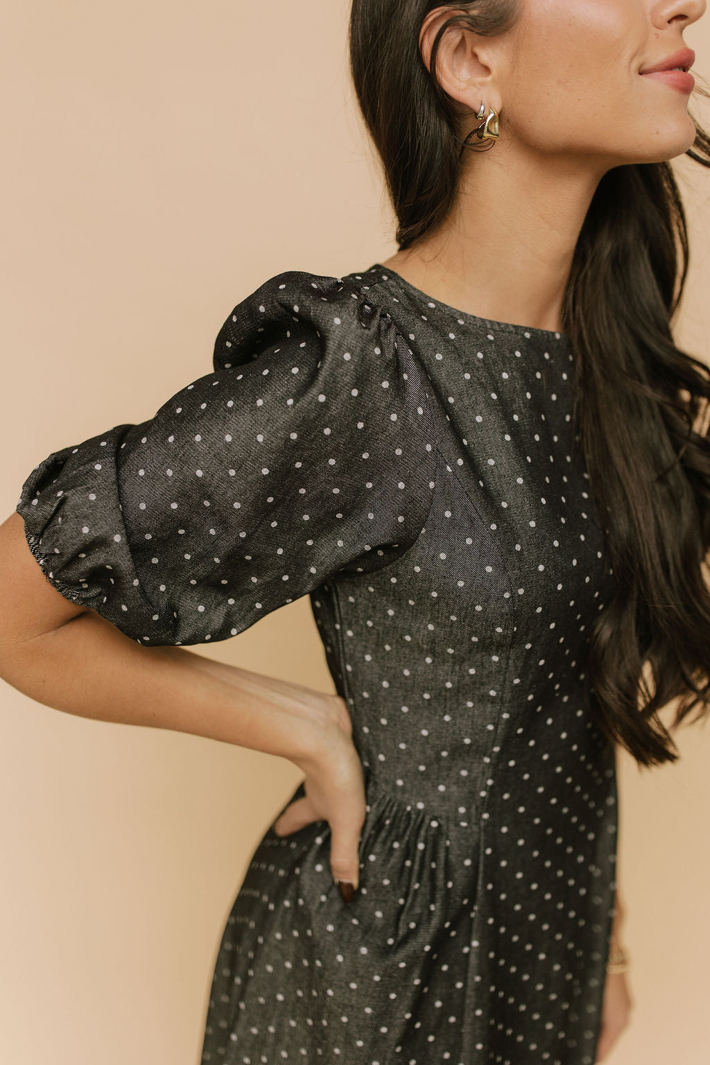 Denim Dot Dress in Black