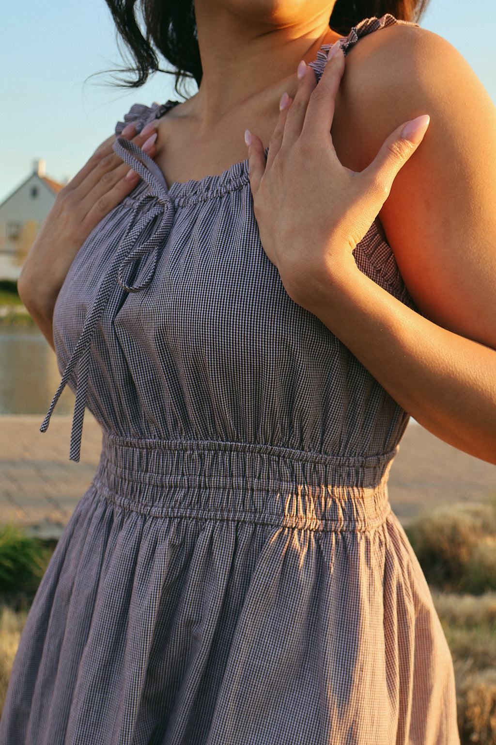 Georgia Gingham Dress in Charcoal