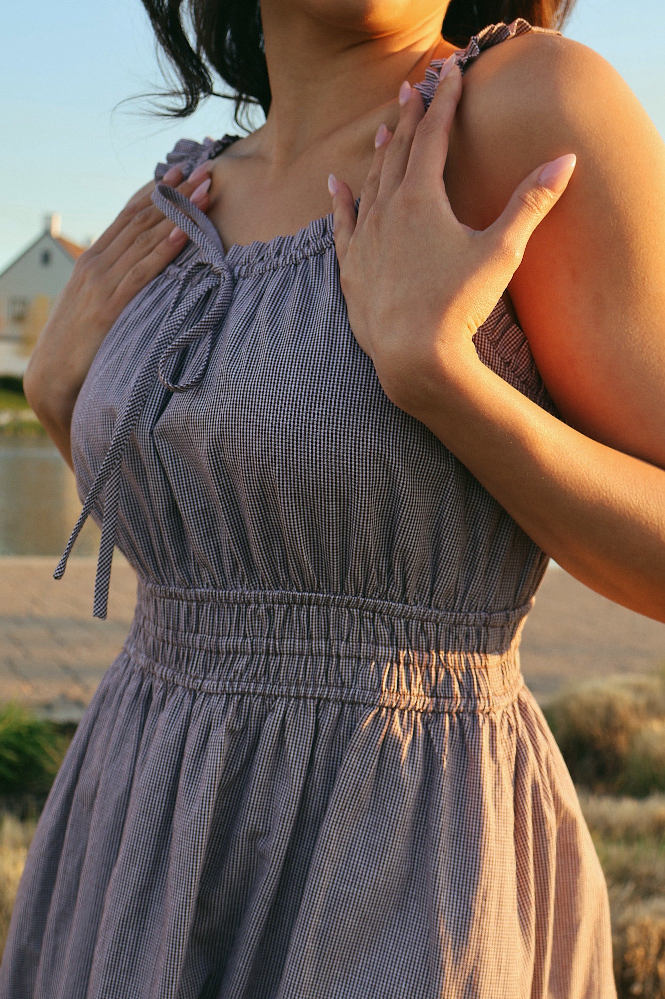 Georgia Gingham Dress in Charcoal