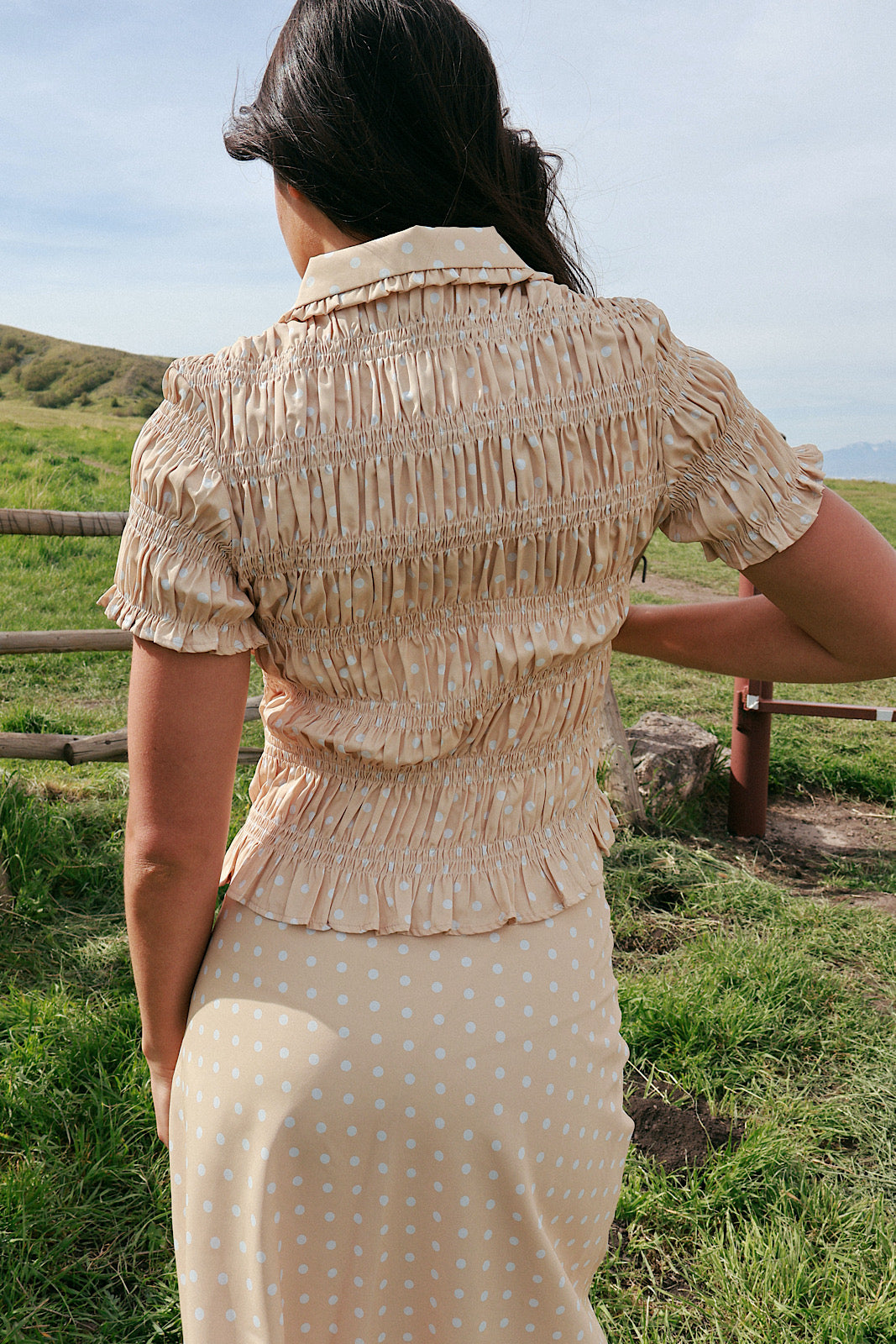 Dot Noir Smocked Top