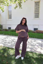 Terry Stripe Pants in Chocolate
