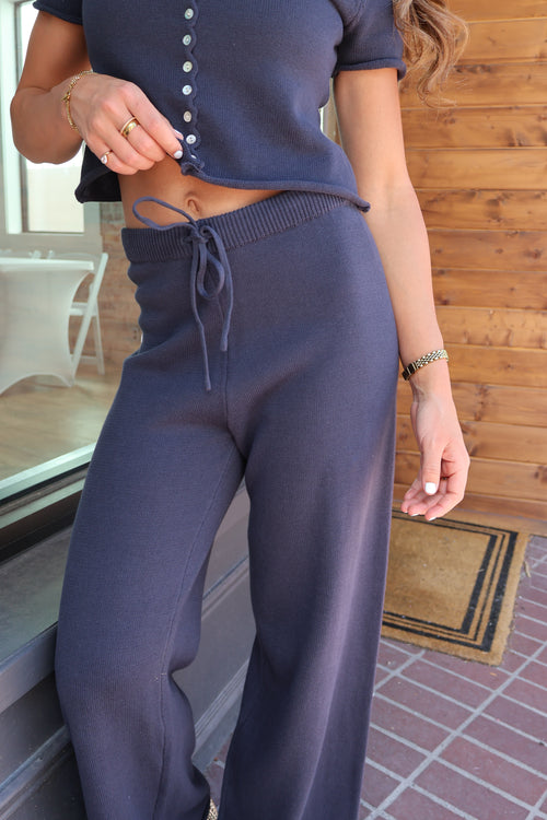 Cotton Knit Pants in Navy