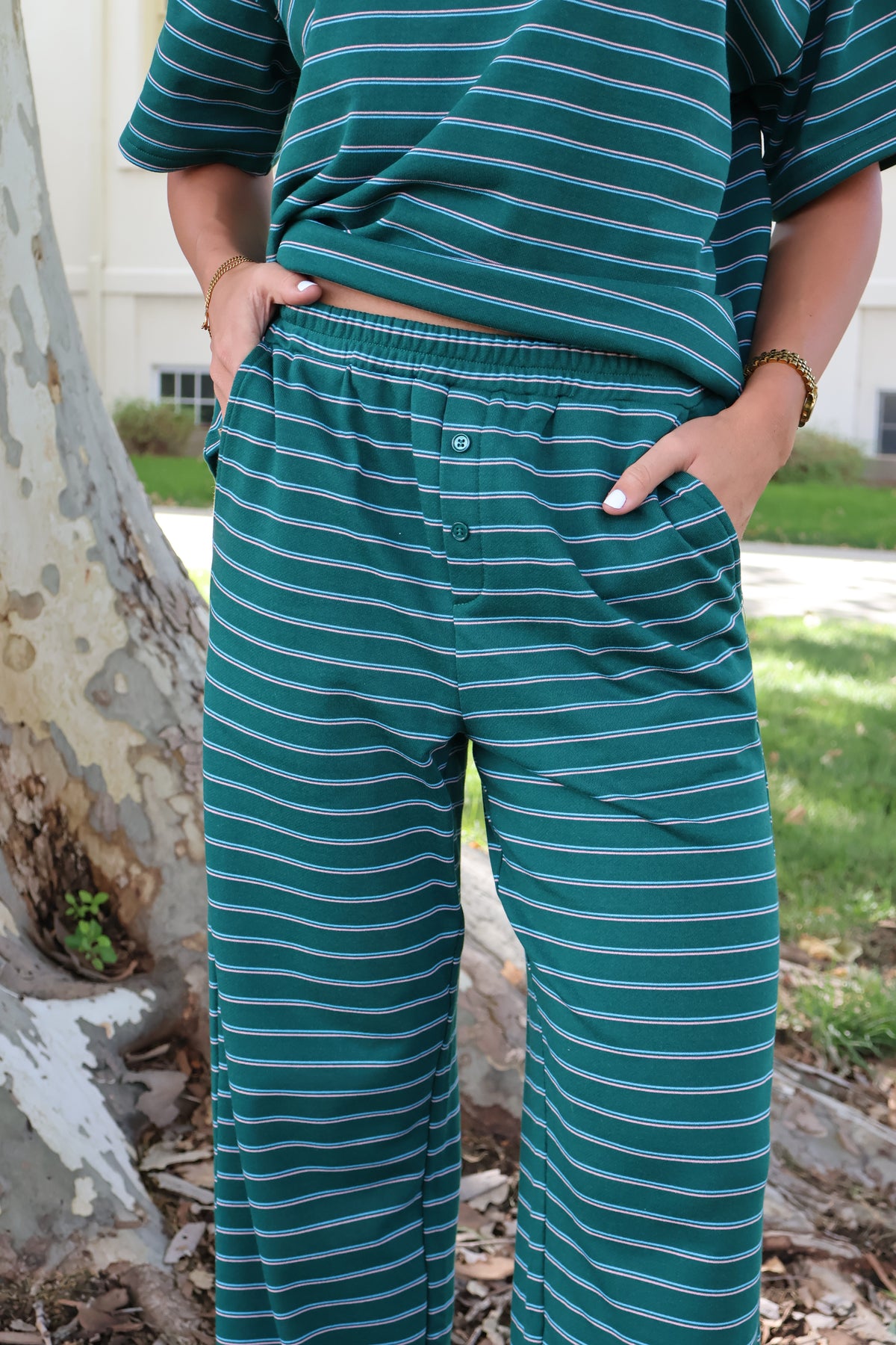 Terry Stripe Pants in Hunter Green Secondary image