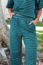 Terry Stripe Pants in Hunter Green