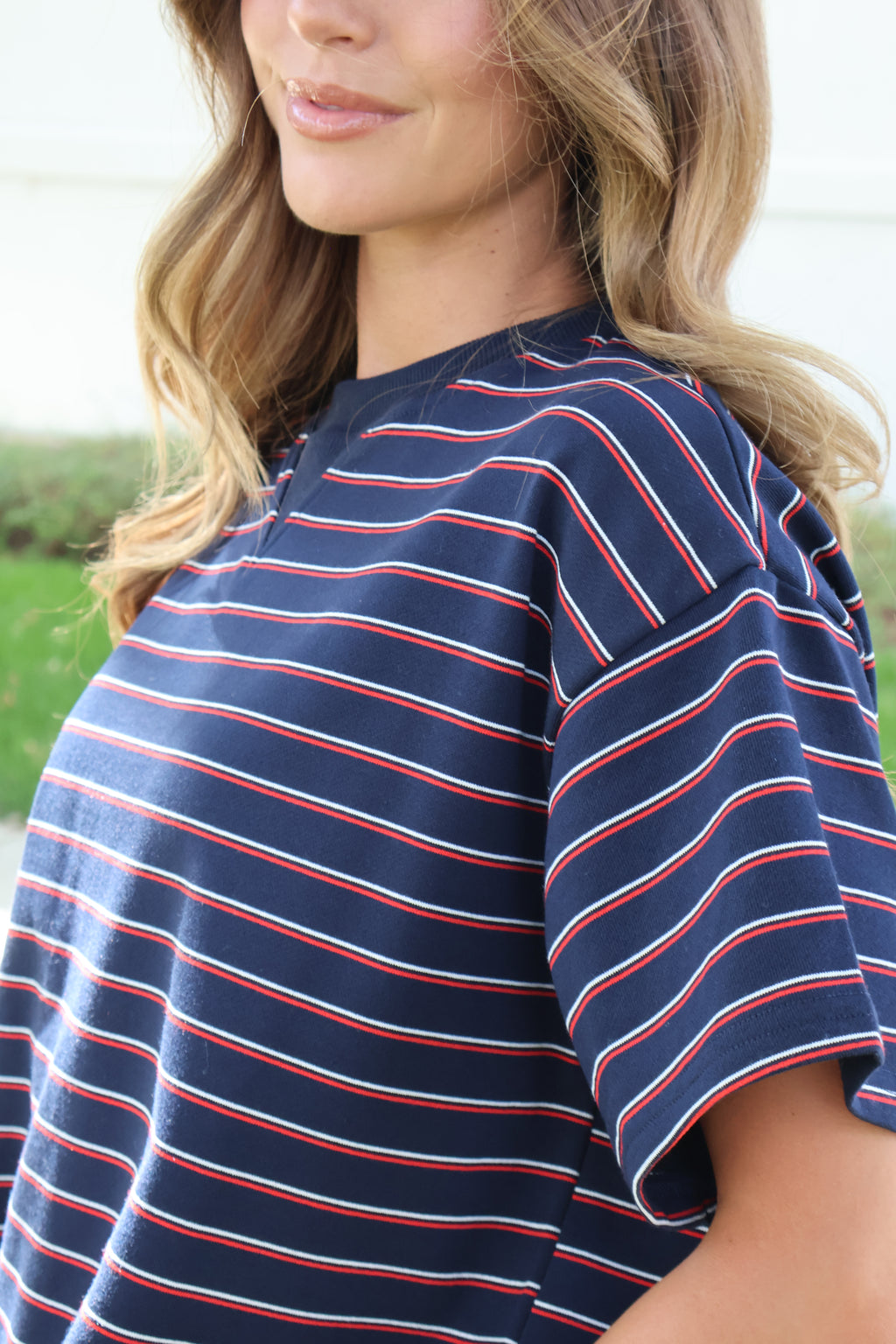Terry Stripe Tee in Navy