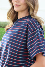 Terry Stripe Tee in Navy