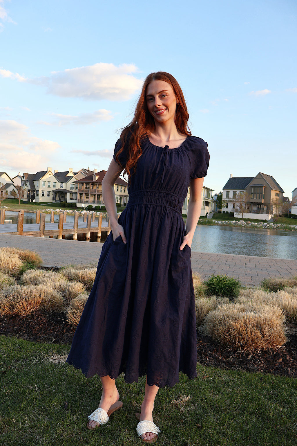Nellie Embroidered Midi in Navy