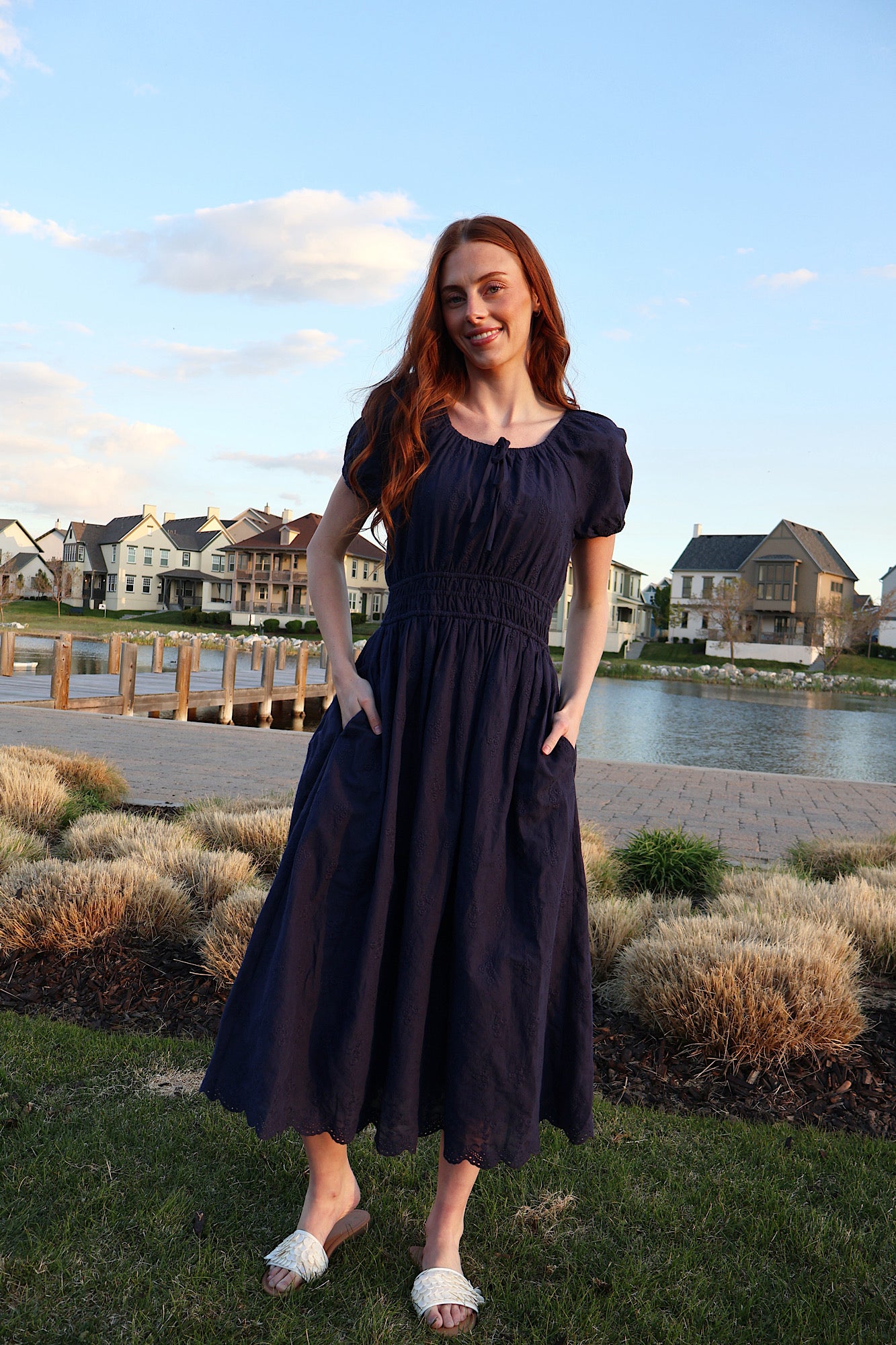 Nellie Embroidered Midi in Navy