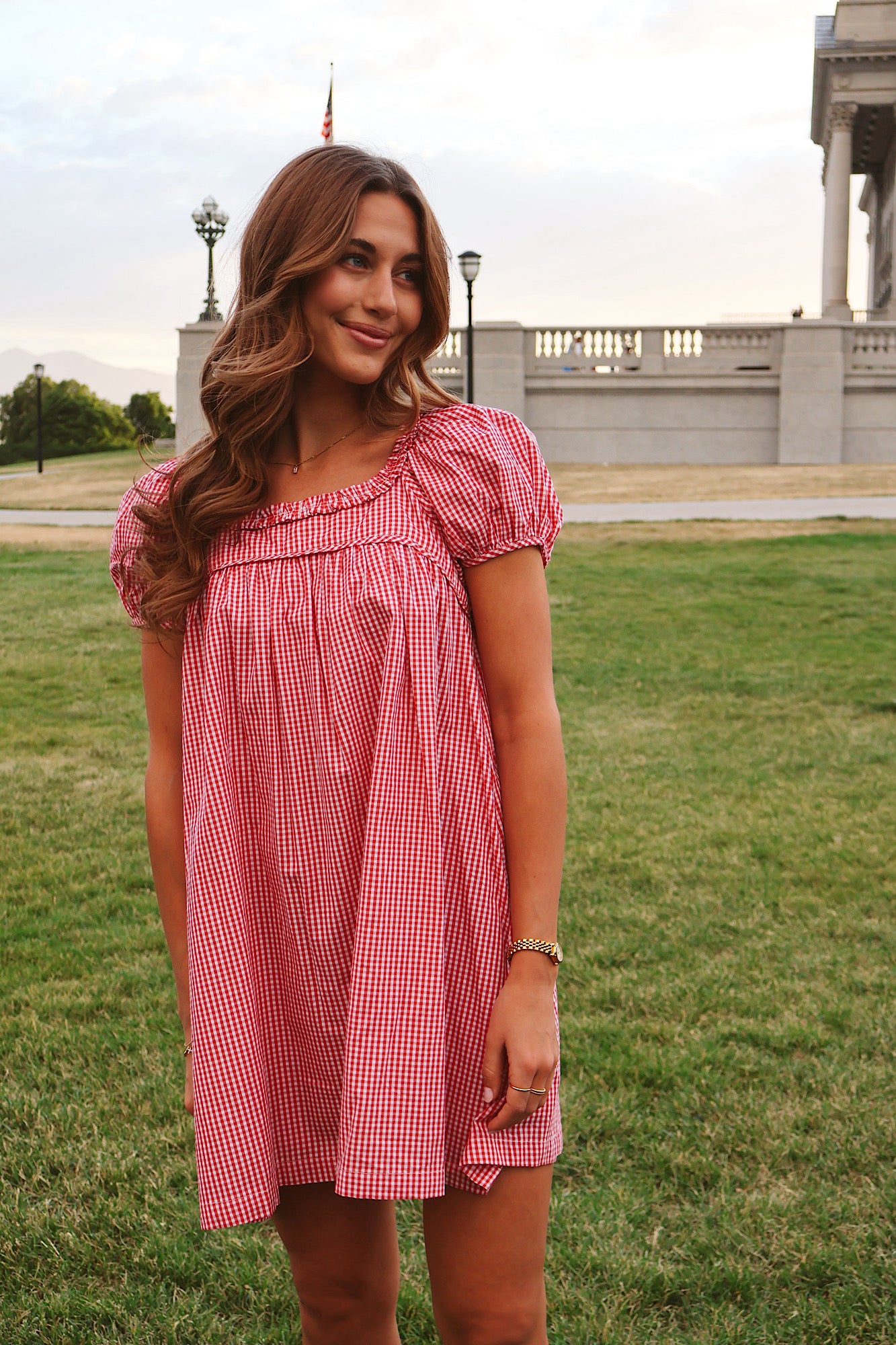 Teddy Gingham Ruffle Dress