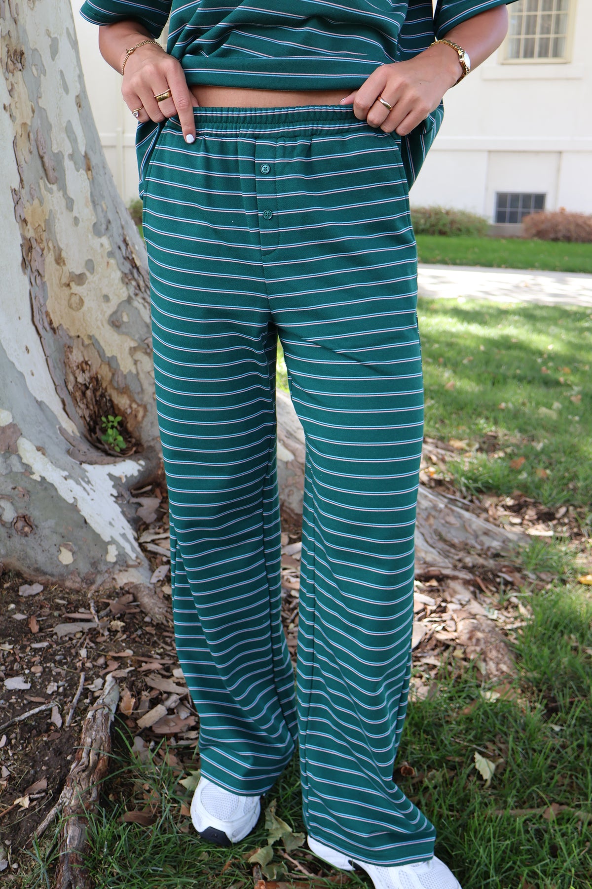 Terry Stripe Pants in Hunter Green