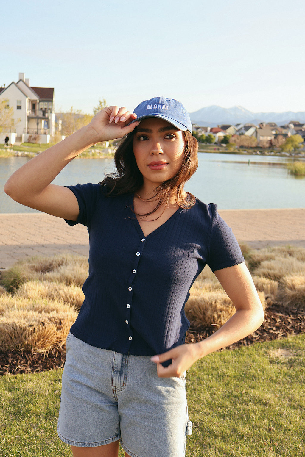 Leslie Pointelle V-Neck Tee