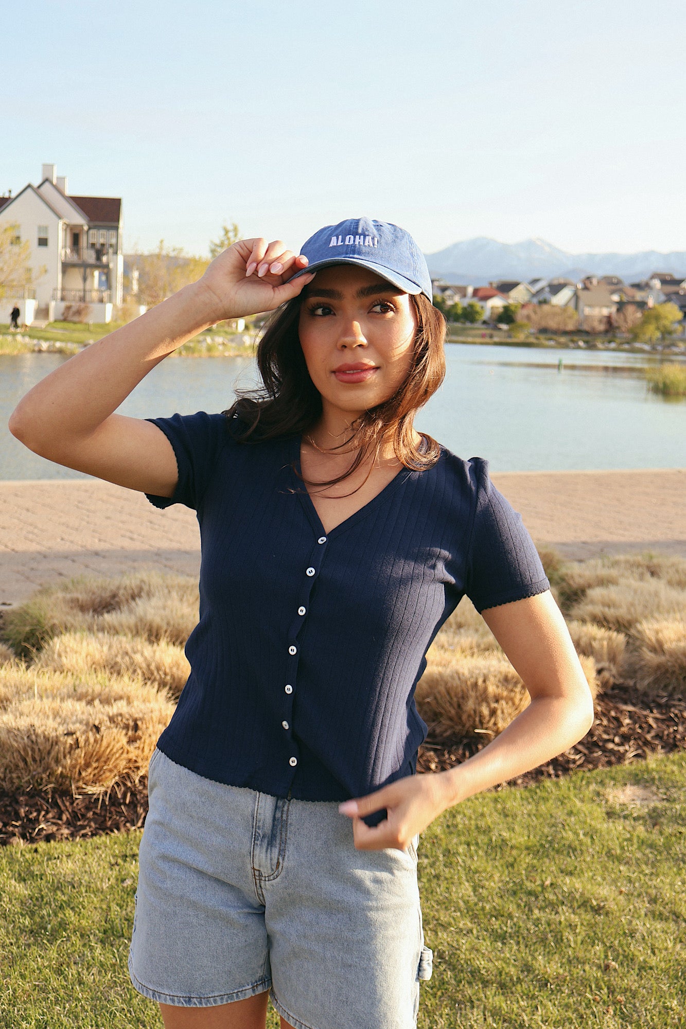 Leslie Pointelle V-Neck Tee