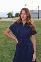 Liv Eyelet Dress in Navy
