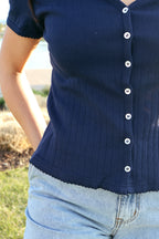Leslie Pointelle V-Neck Tee