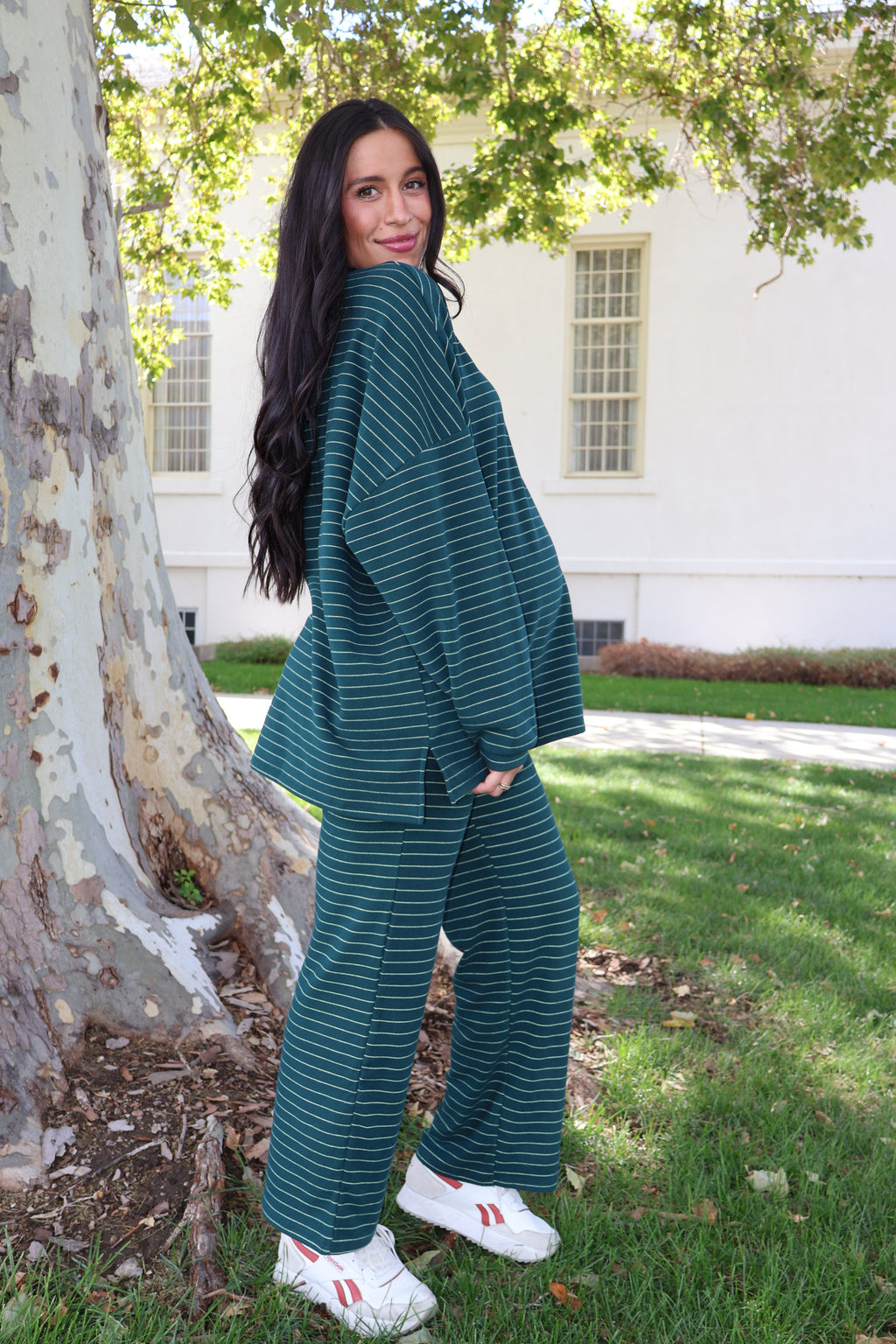 Porter Pinstripe Fleece Pullover in Green