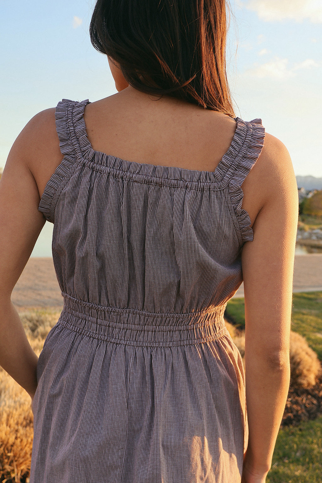 Georgia Gingham Dress in Charcoal