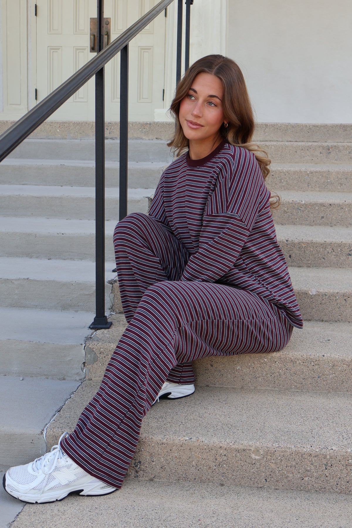 Carson Stripe Pants in Wine