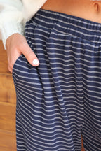 Stripe Ribbed Lounge Pants in Navy