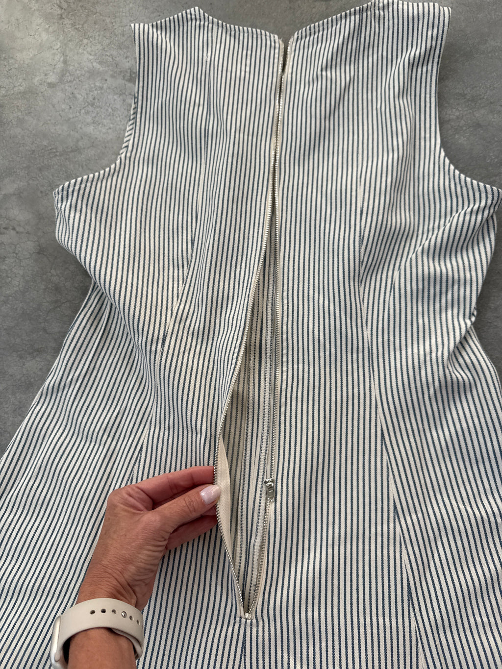 FINAL SALE - FLAWED Laurel Pinstripe Midi in Dusty Blue - Medium