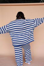 Gigi Stripe Knit Sweater in Dusty Blue/Cream