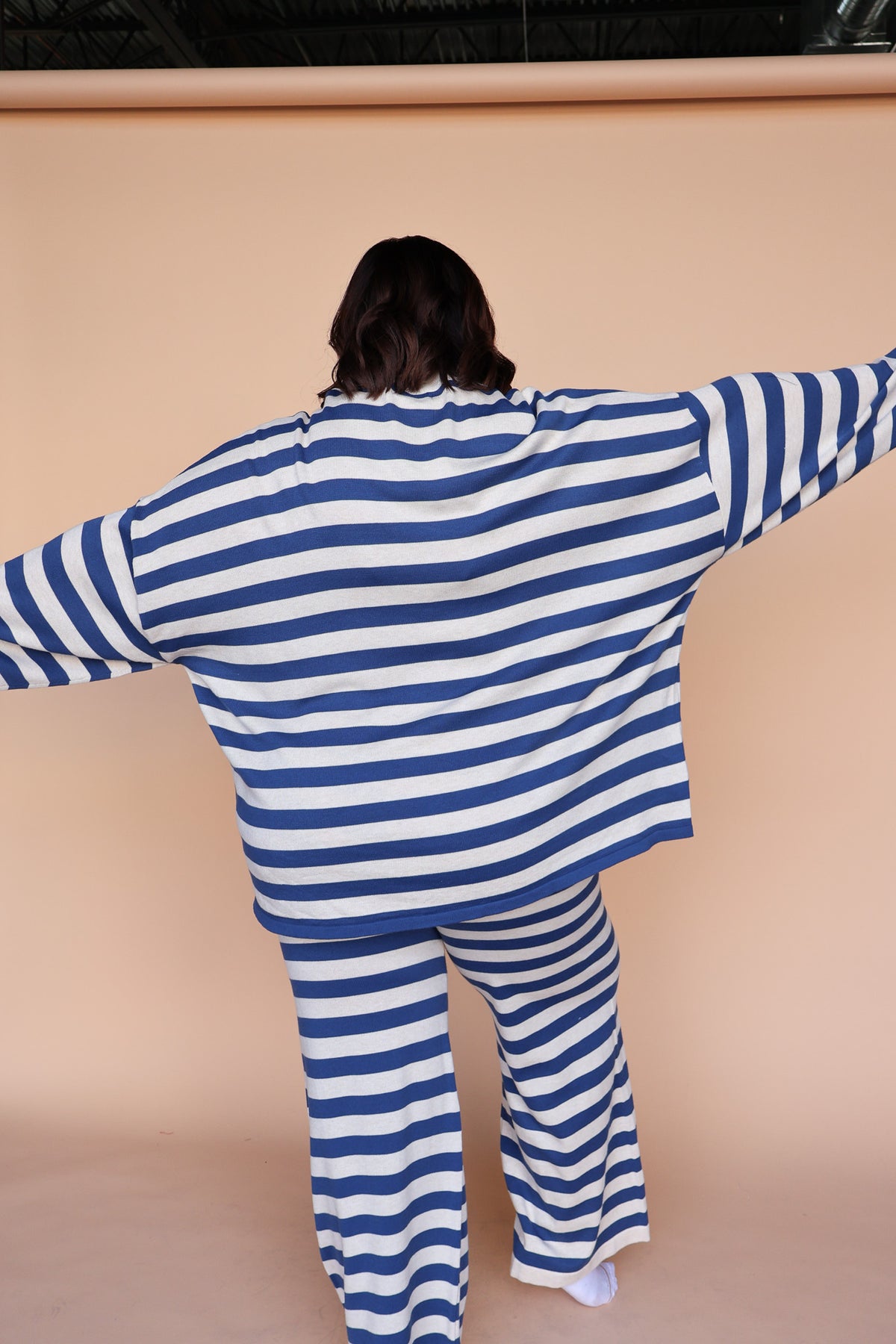 Gigi Stripe Knit Sweater in Dusty Blue/Cream