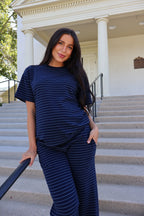 Porter Pinstripe Fleece Tee in Navy