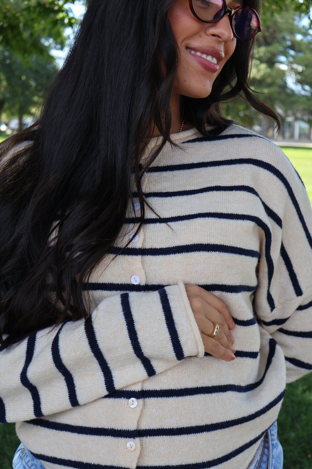 Piper Stripe Cardigan in Natural/Navy Secondary image