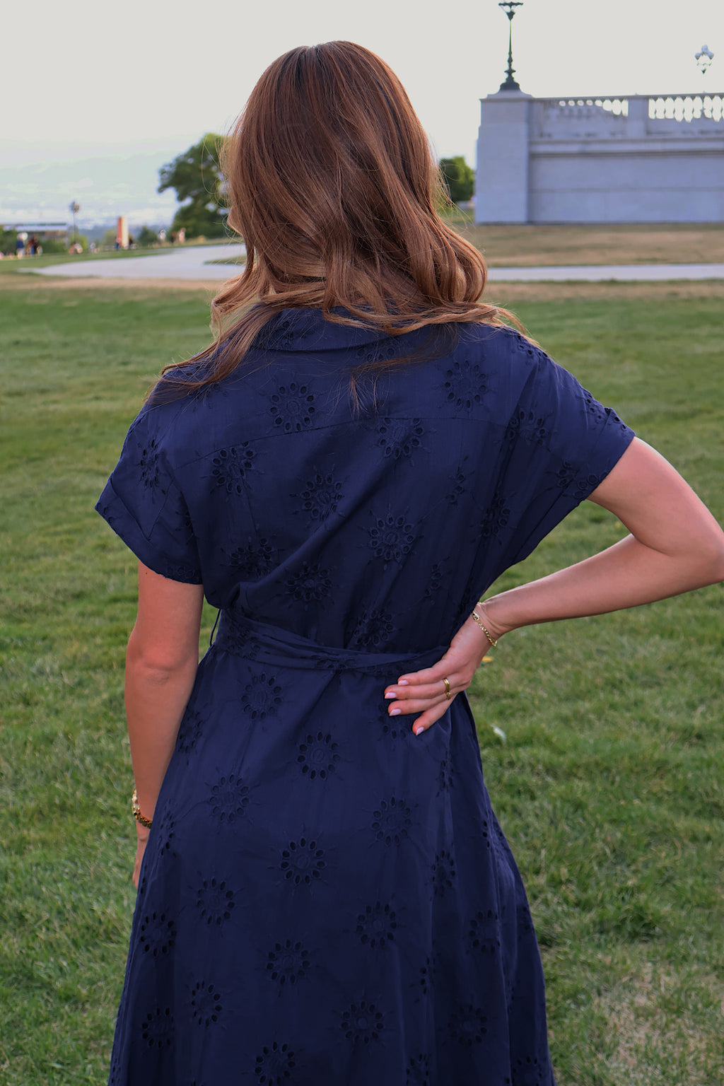 Liv Eyelet Dress in Navy