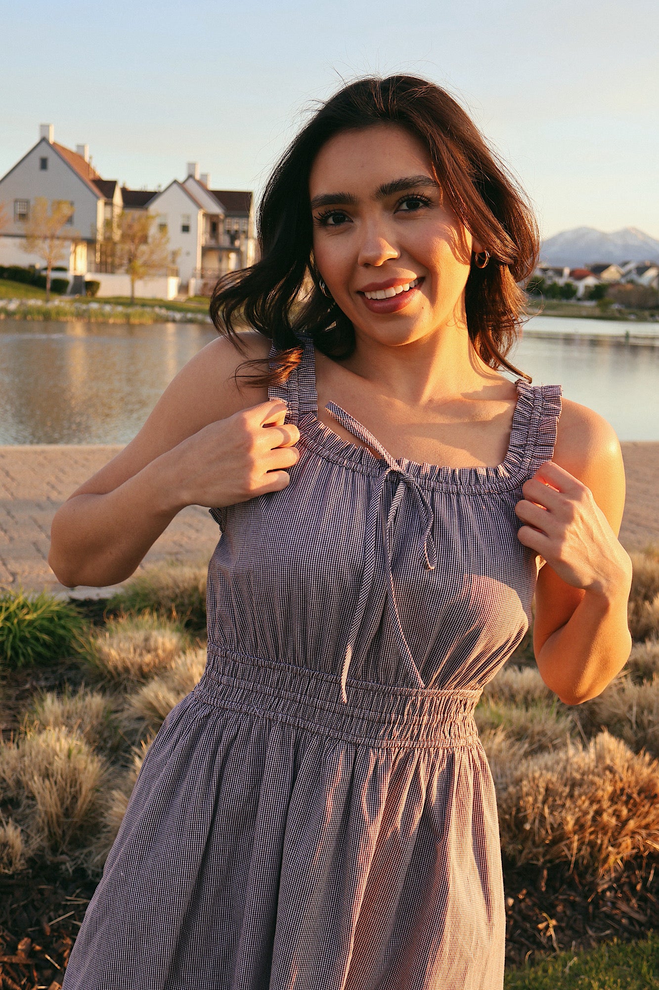 Georgia Gingham Dress in Charcoal