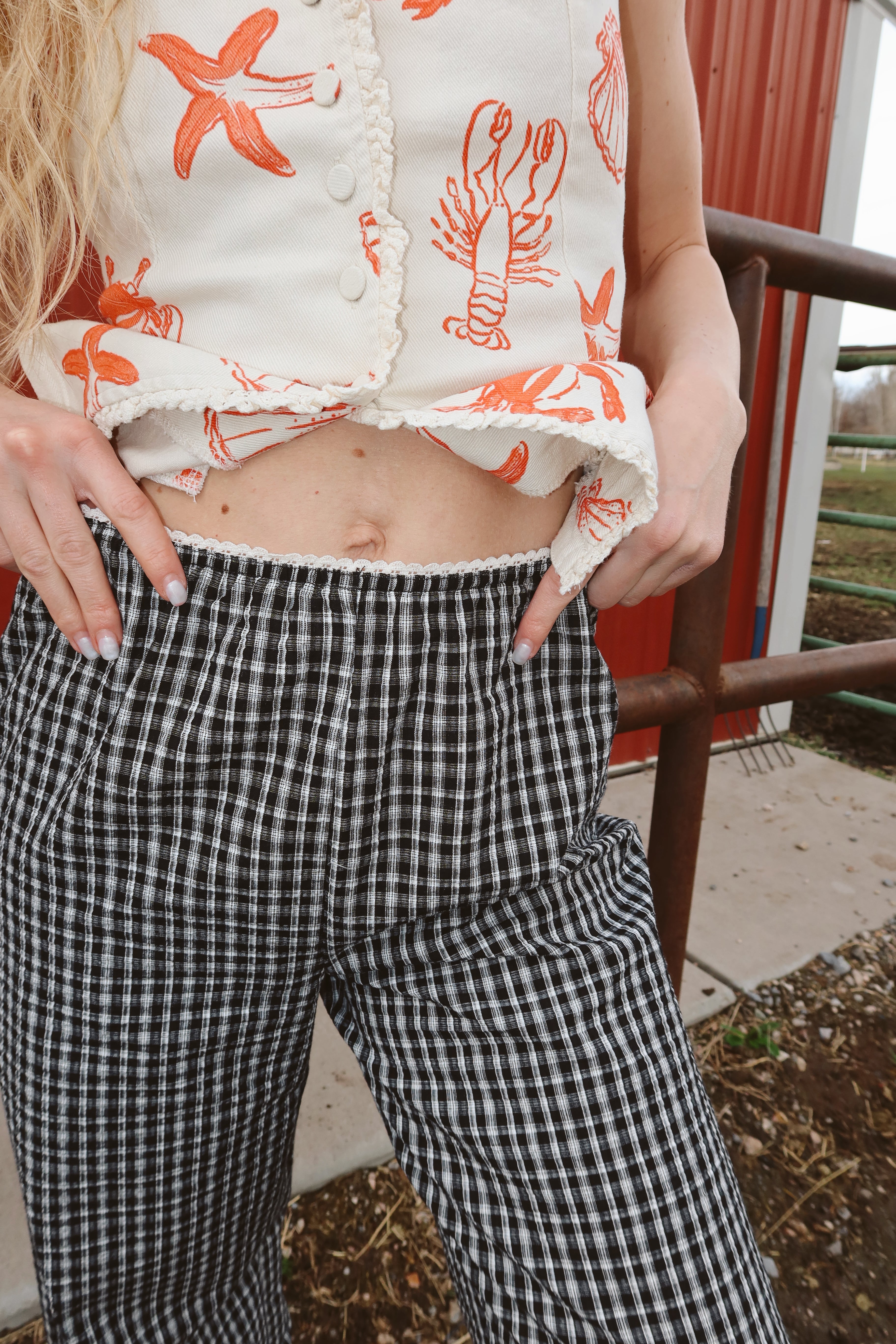 FINAL SALE - Waco Seersucker Checkered Pants in Black
